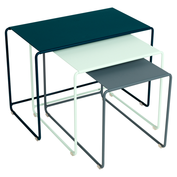 Fermob - OULALA - Set de 3 tables gigognes - (Bleu Acapulco - Menthe Glaciale - Gris Orage) - en stock