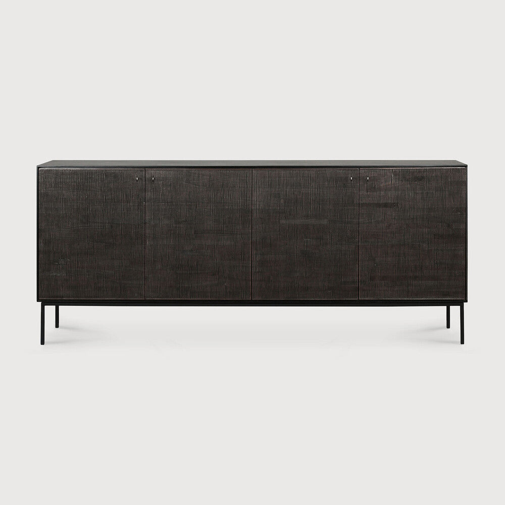 Ethnicraft - Buffet Grooves - Teck Noir Verni - L.202 X 45 x H.87 (4 portes)