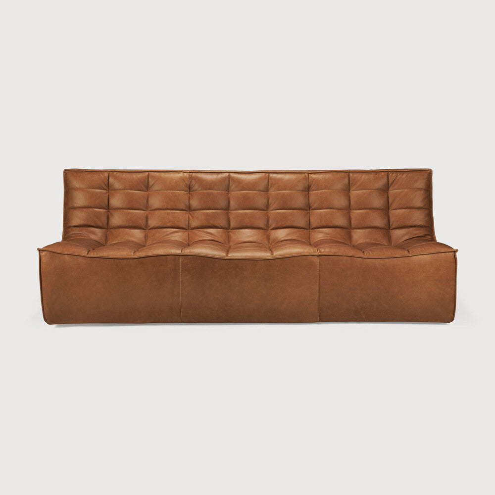 Ethnicraft - Canapé N701 - 3 places - Cuir cognac - 210 x 91 x H43/76