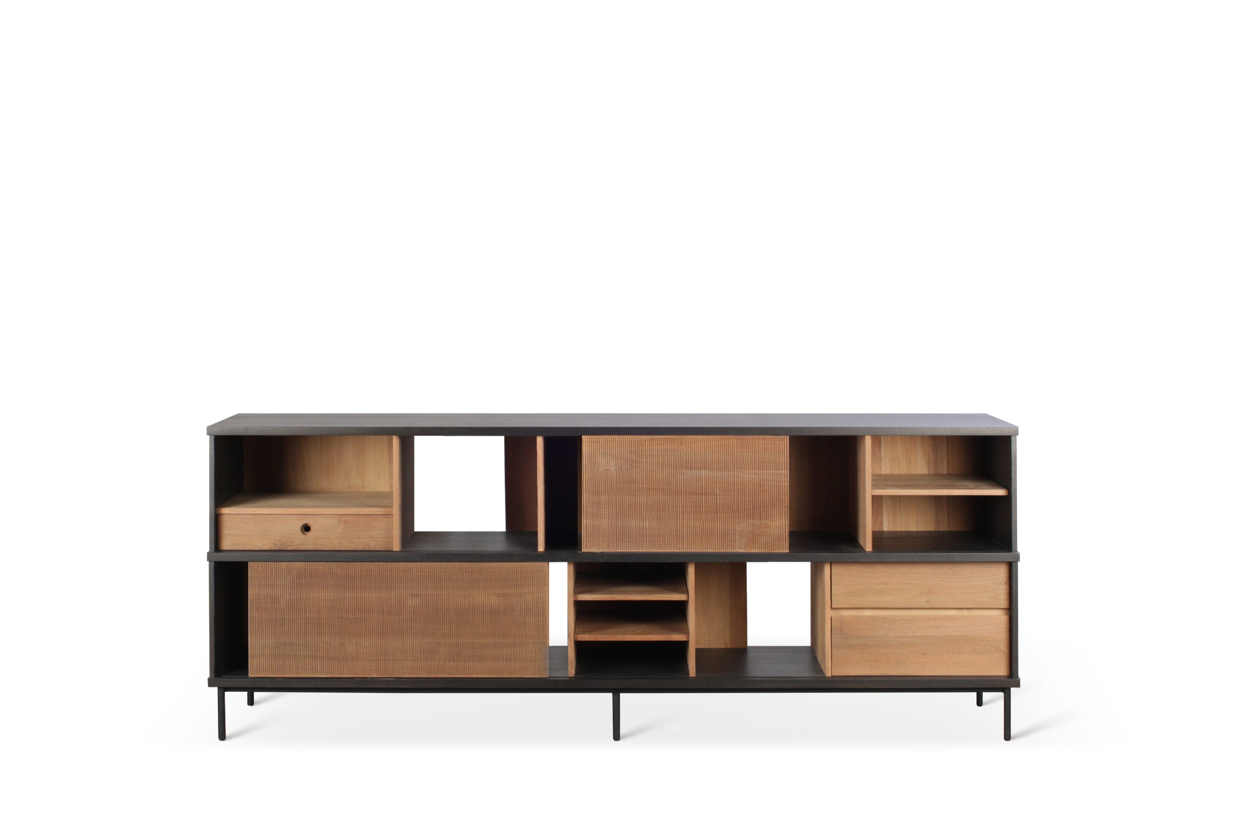 Ethnicraft - Buffet Oscar - Teck - 2 portes coulissantes - 3 tiroirs - 224x40xH89