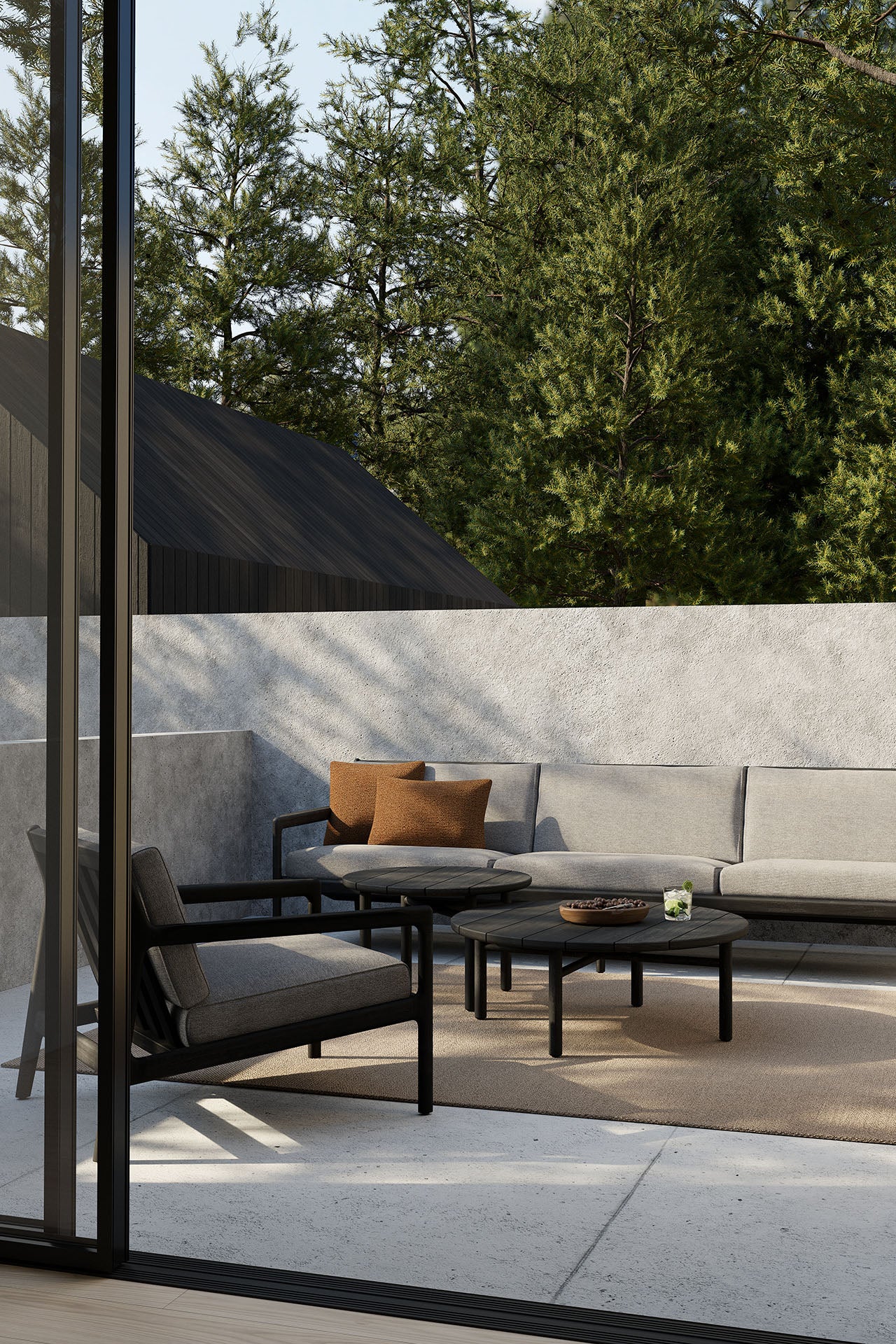 Ethnicraft - Outdoor - Canapé Jack - Teck black - Trois places - mocha - 265 x 90 x H73