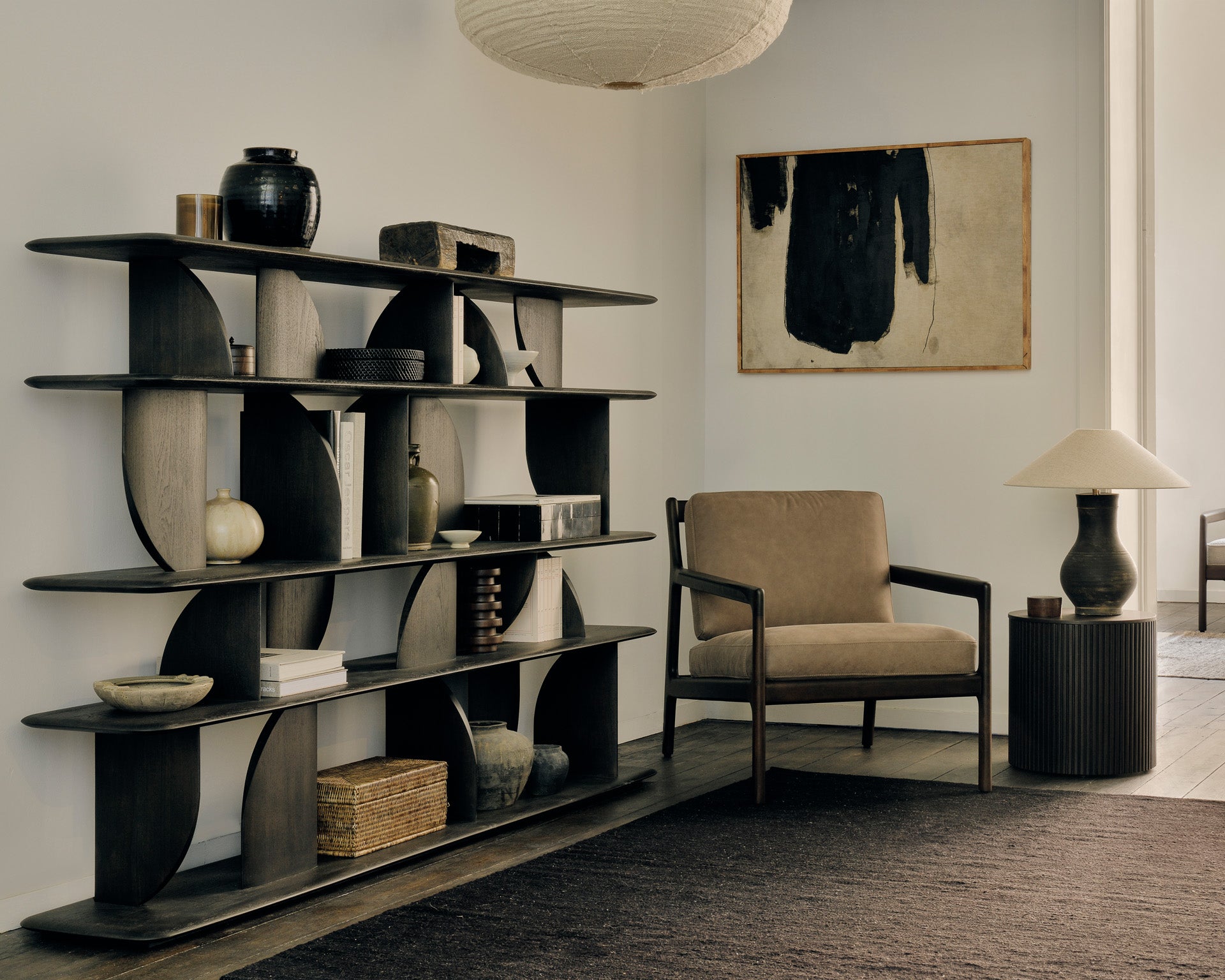 Ethnicraft - Bilbiothèque Géométric - Teck foncé - 210 x 35 x H130