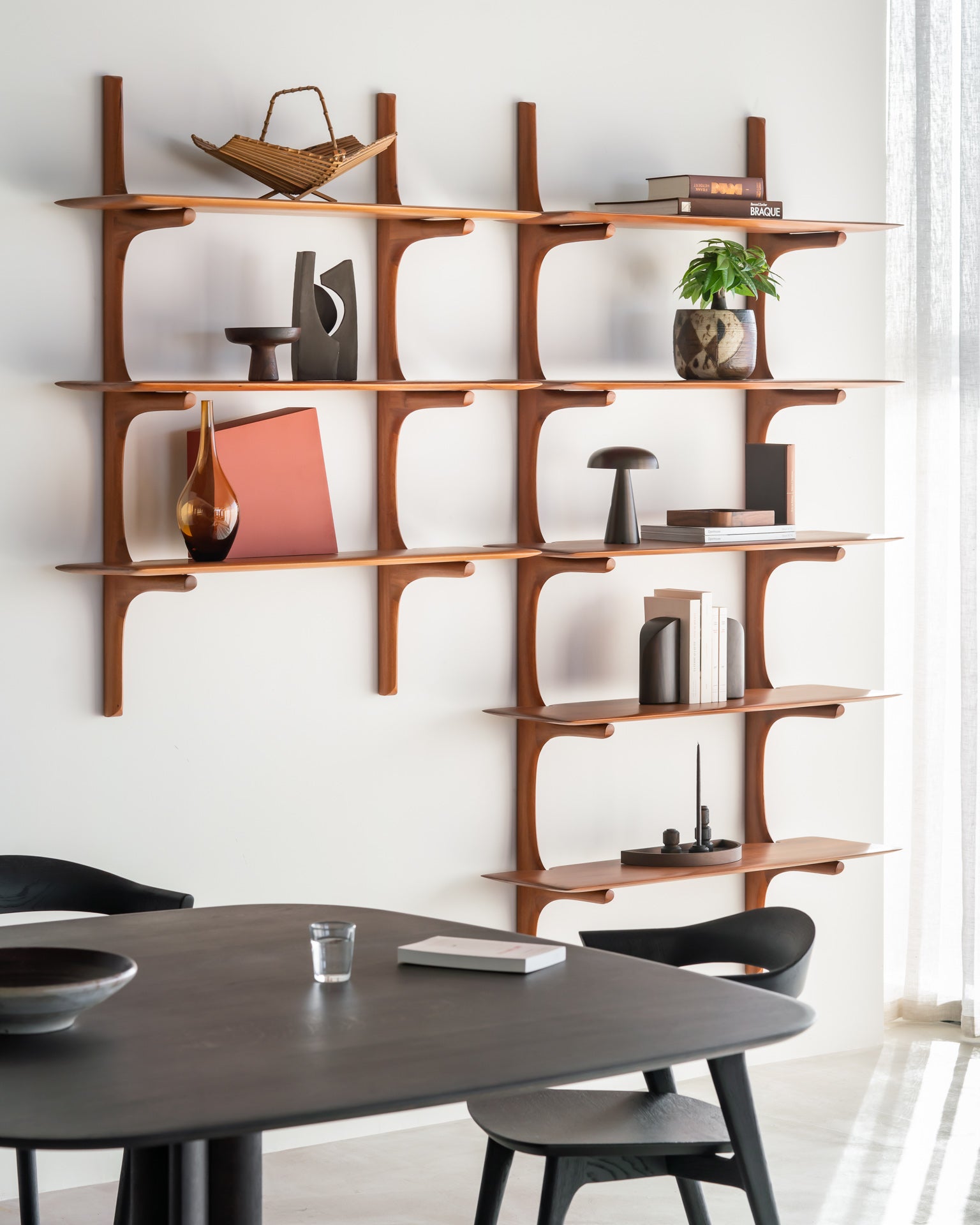 Ethnicraft - Bibliothèque murale PI - Acajou - 3 niveaux