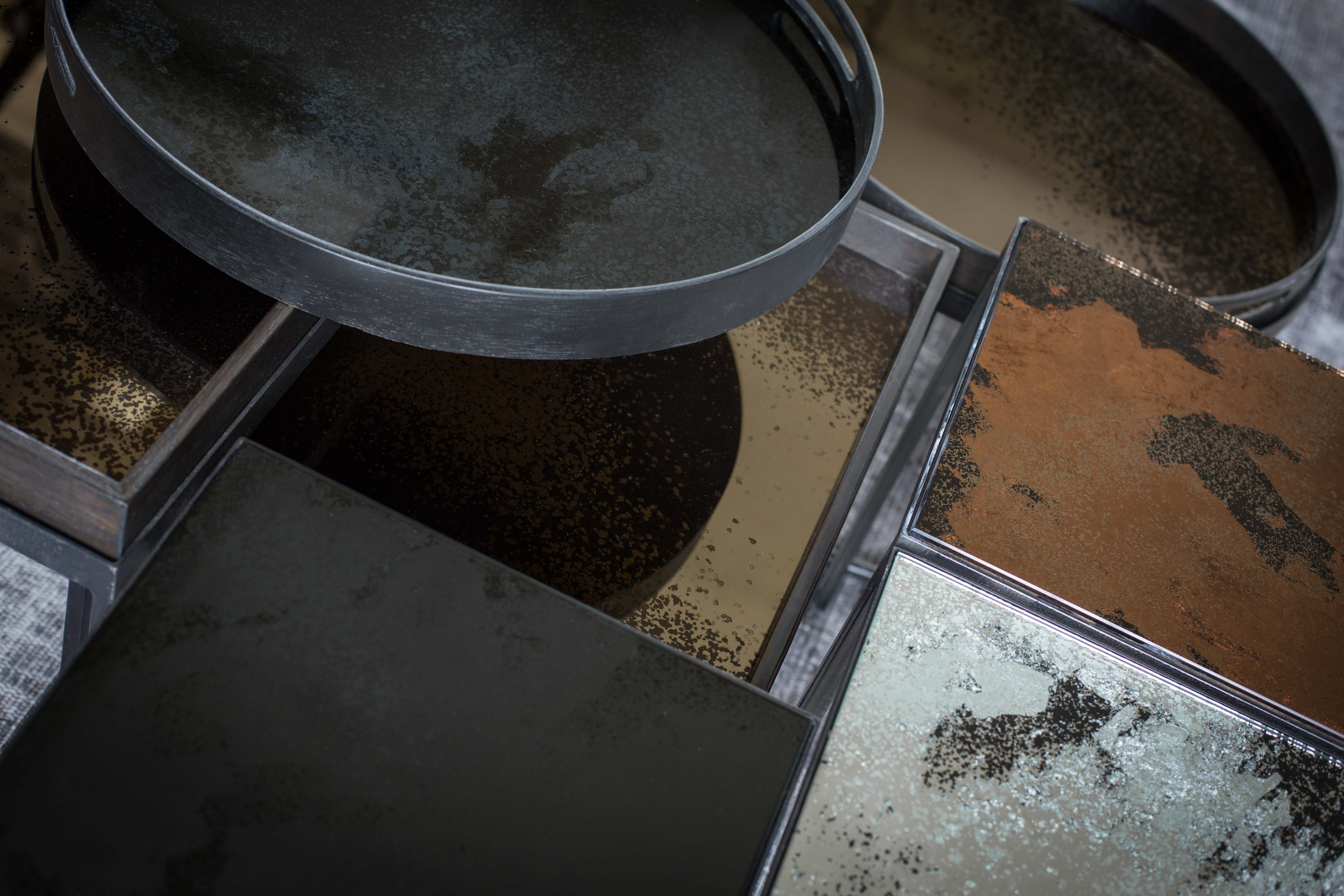 Ethnicraft - Plateau Aged Charcoal Miroir - round - S - 48 x 48 x H4