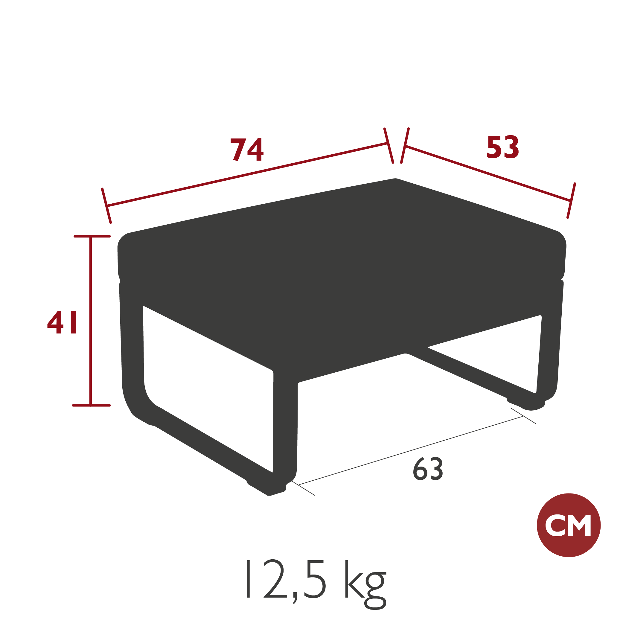 Fermob - Bellevie - Canapé (Pouf) - Carbone - Coussins Gris Flanelle (En stock)