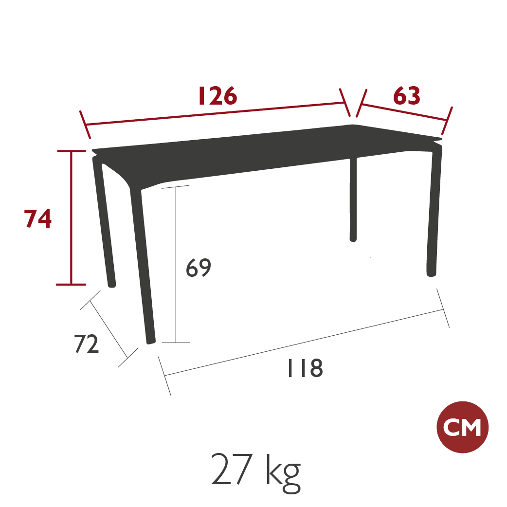 Fermob - Indoor - Table Calvi - 4 Coloris - Dim. 126 x 63 x H74