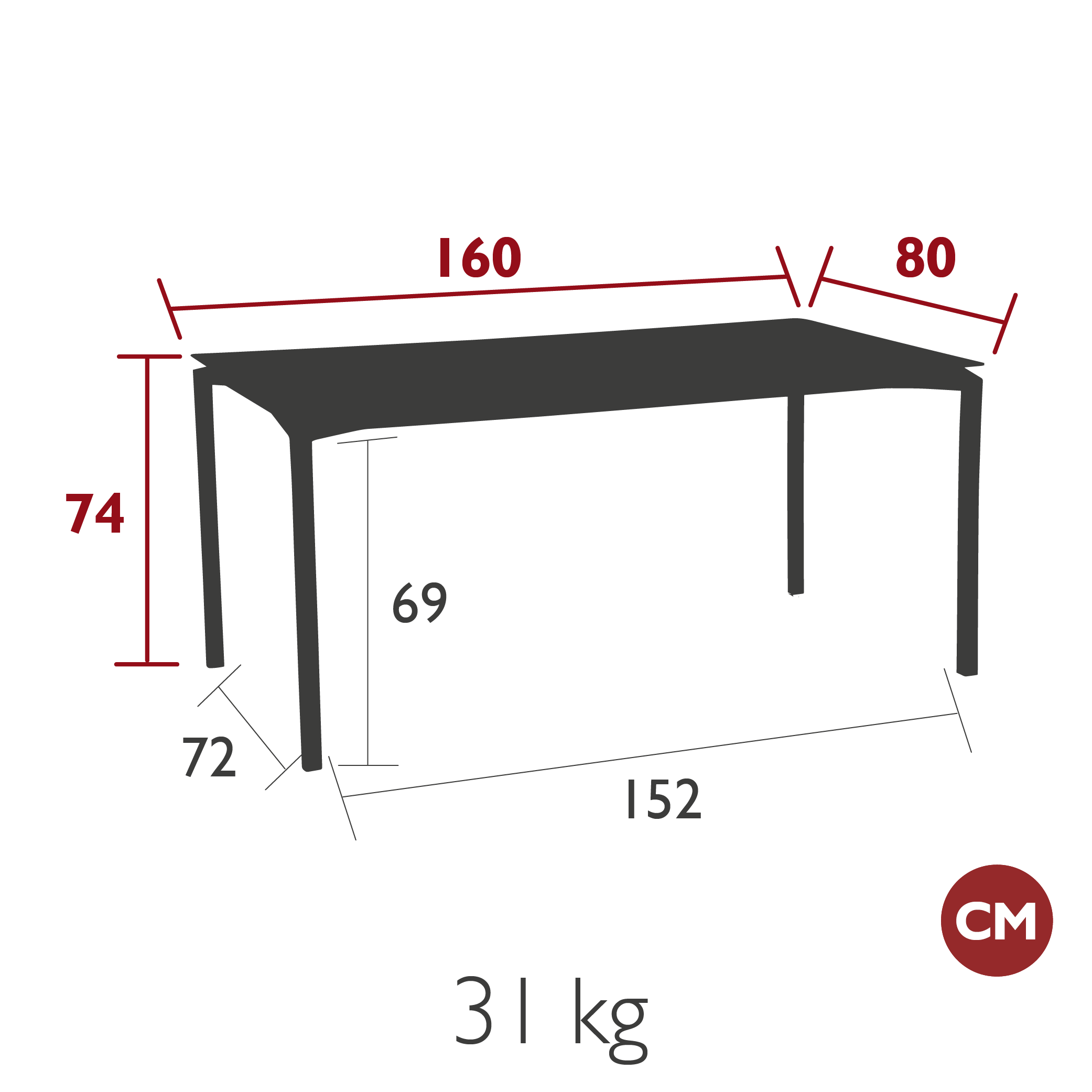 Fermob - Indoor - Table Calvi - 4 Coloris - Dim. 160 x 80 x H74