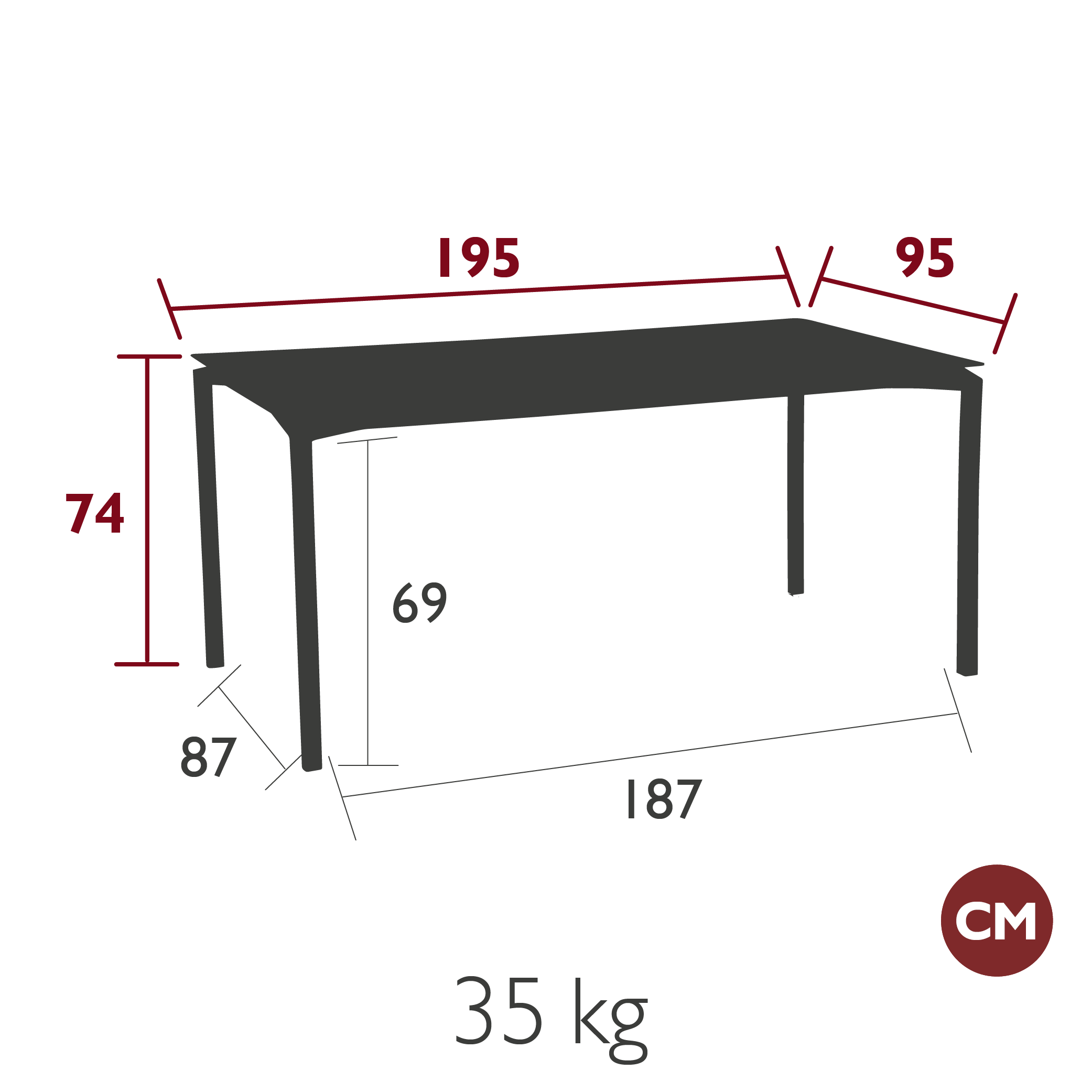 Fermob - Indoor - Table Calvi - 4 Coloris - Dim. 195 x 95 x H74