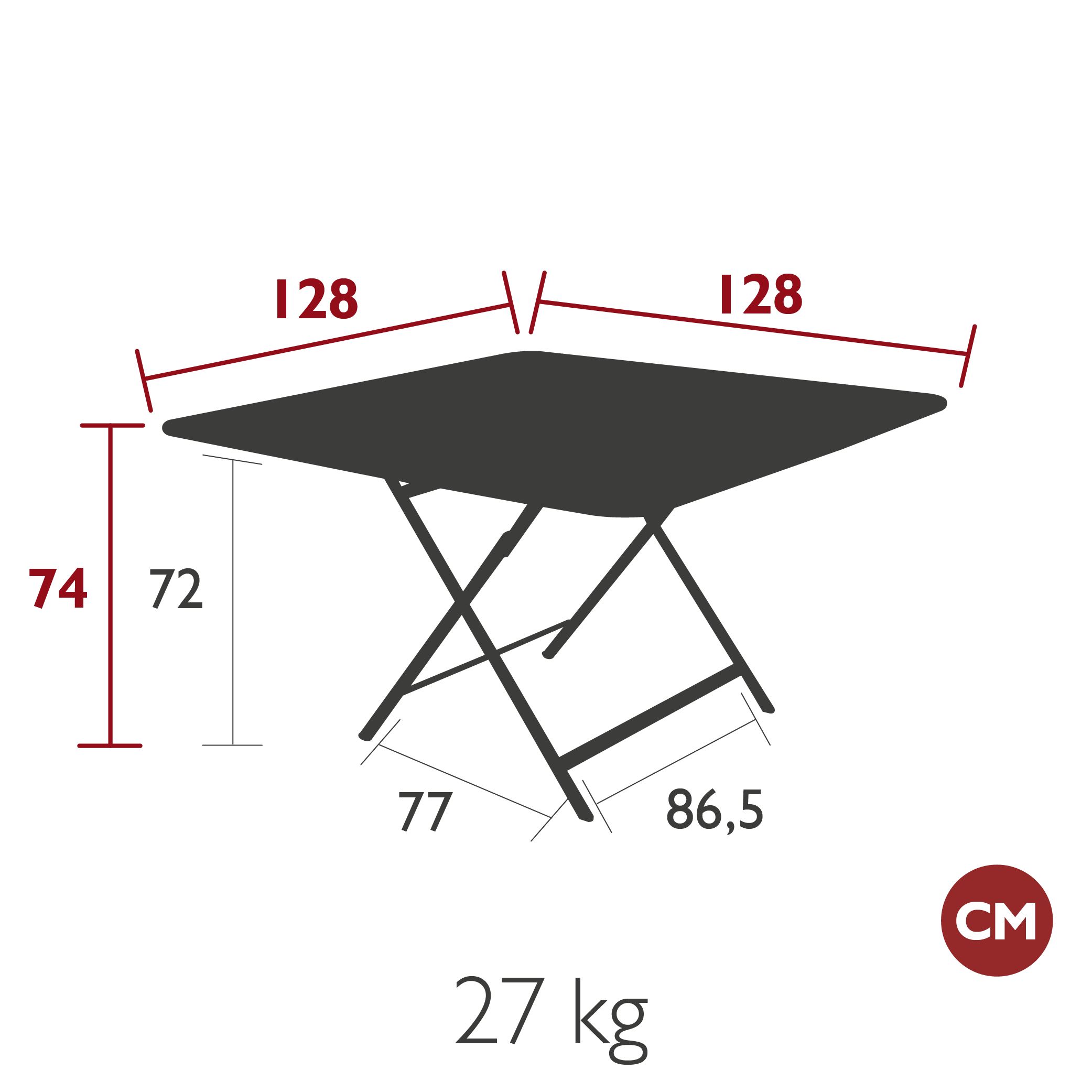 Fermob - Caractère - Table Pliante 128 x 128 - Déstockage - Gris Lapilli - (-20%)