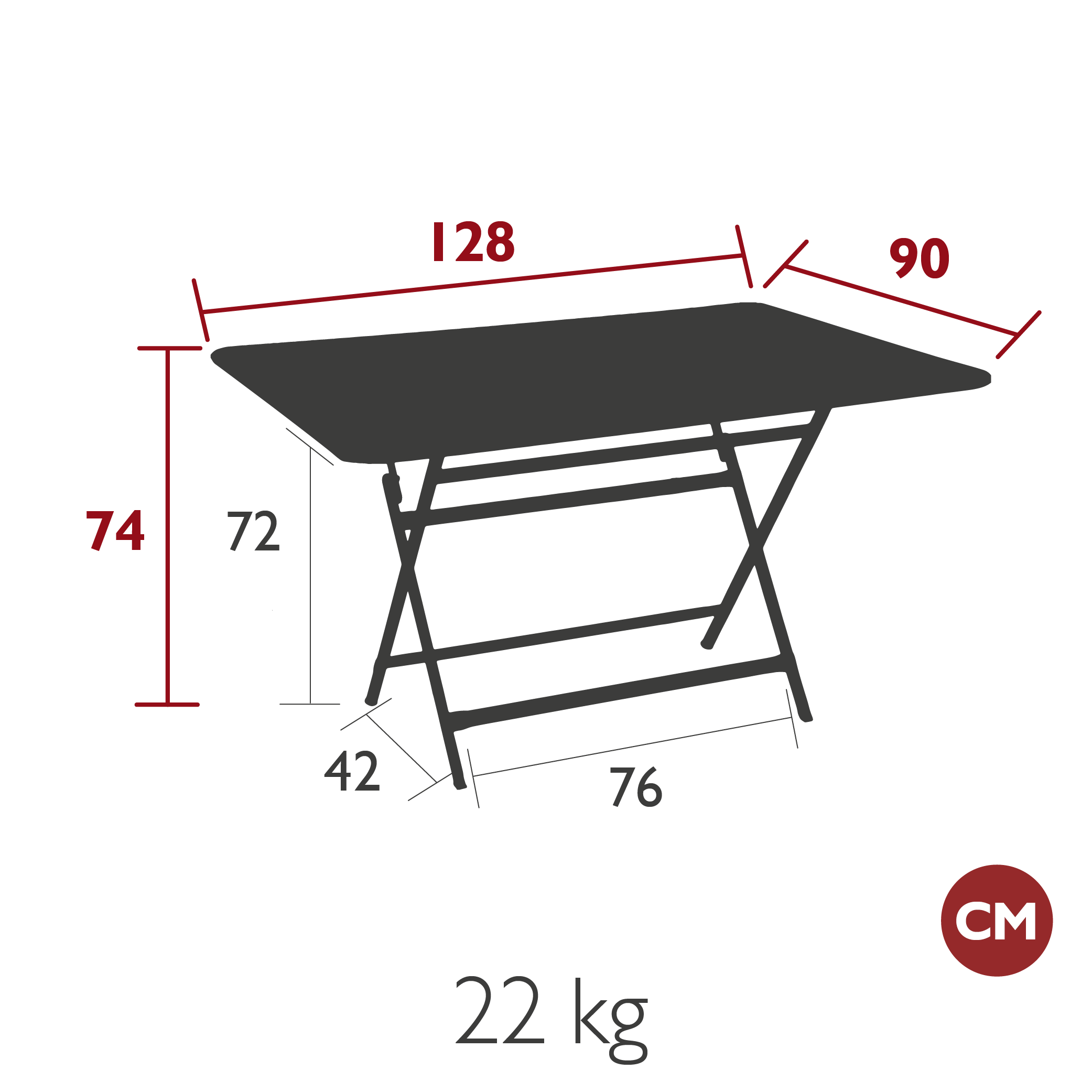 Fermob - Caractère - Table -  128 x 90 x H74 - Gris Orage (En stock)