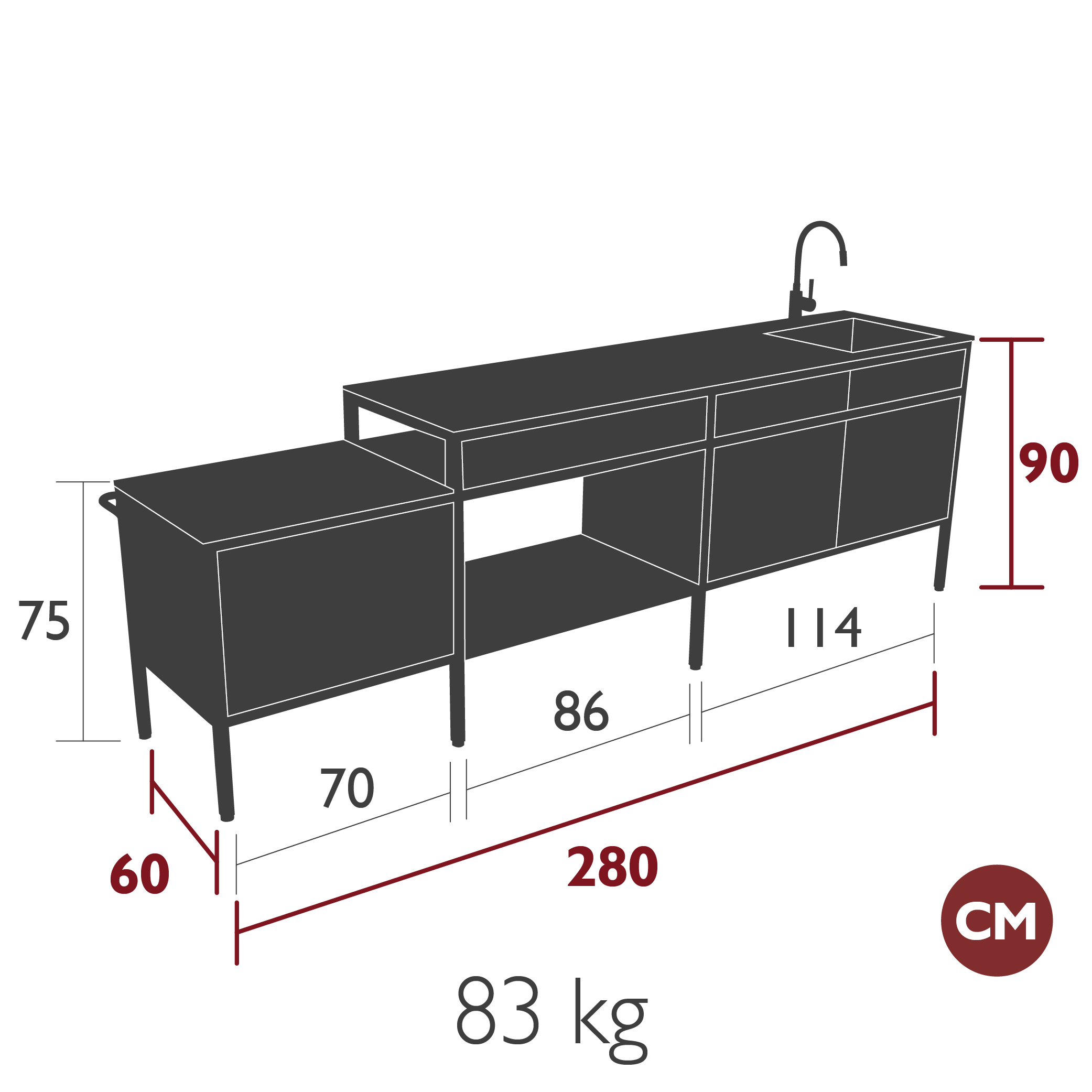 Fermob - Goosto - La Généreuse - Cuisine d'été - Cactus - 280 x 60 x H 75/90