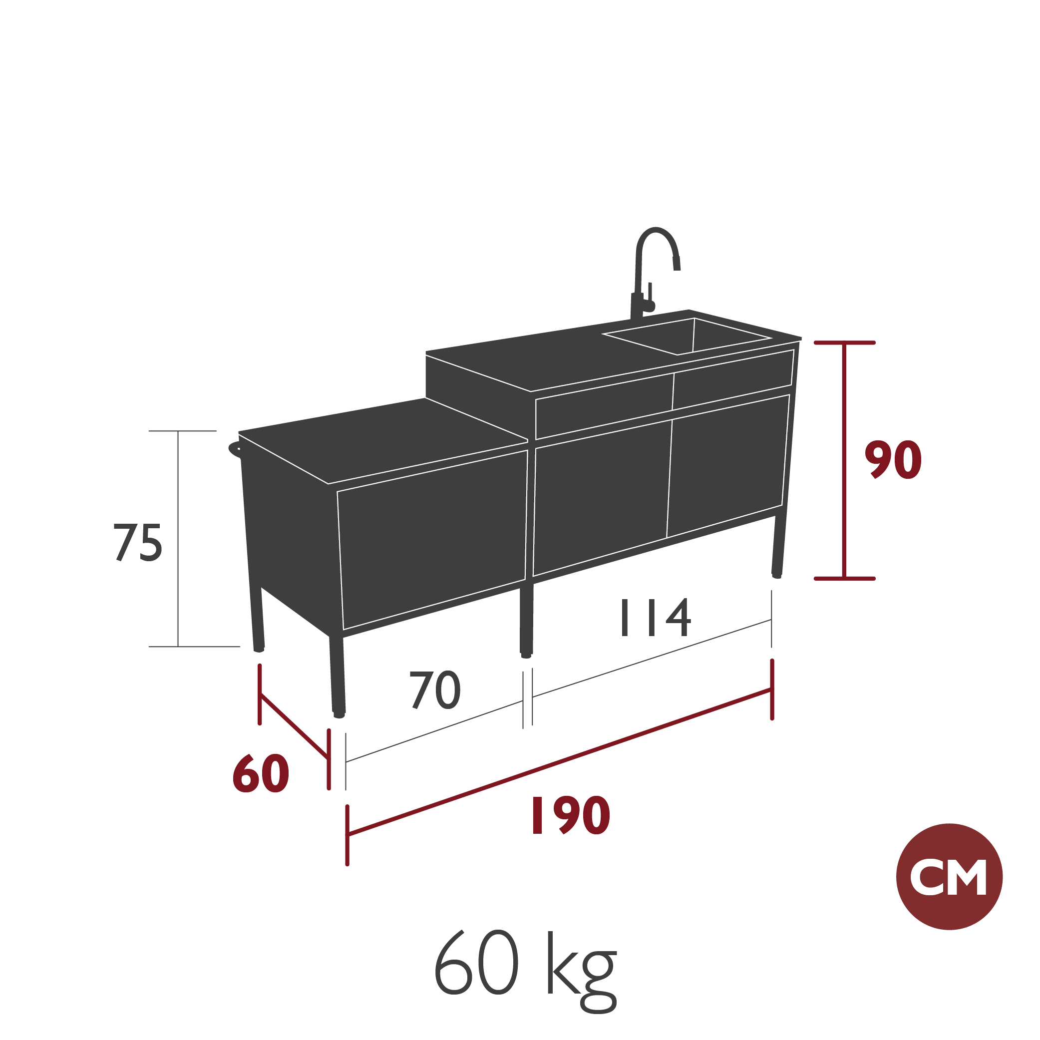 Fermob - Goosto - Le Gourmet - Cuisine d'été - Ocre Rouge - 190 x 60 x H 75/90