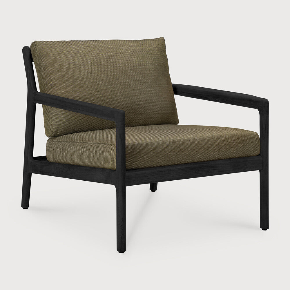 Ethnicraft - Outdoor - Fauteuil Jack - Teck Noir - Tissus Off White, Natural, Mocha, Bourgogne ou Vert