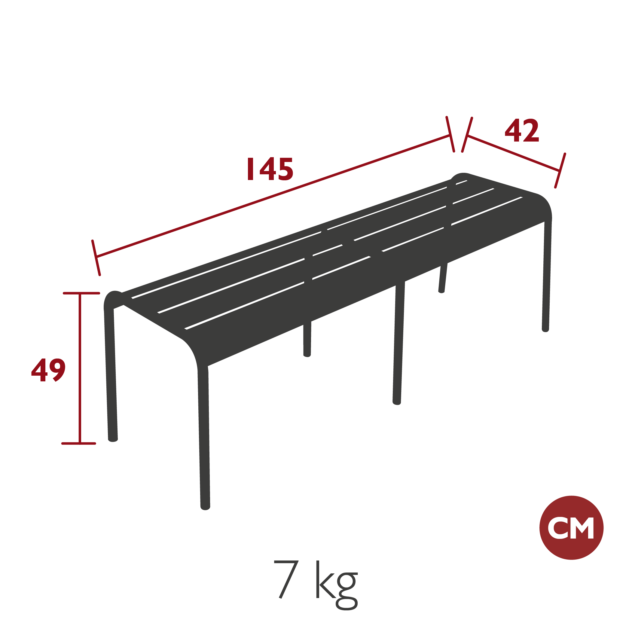 Fermob - Luxembourg - Banc 3/4 places - Carbone (En stock)