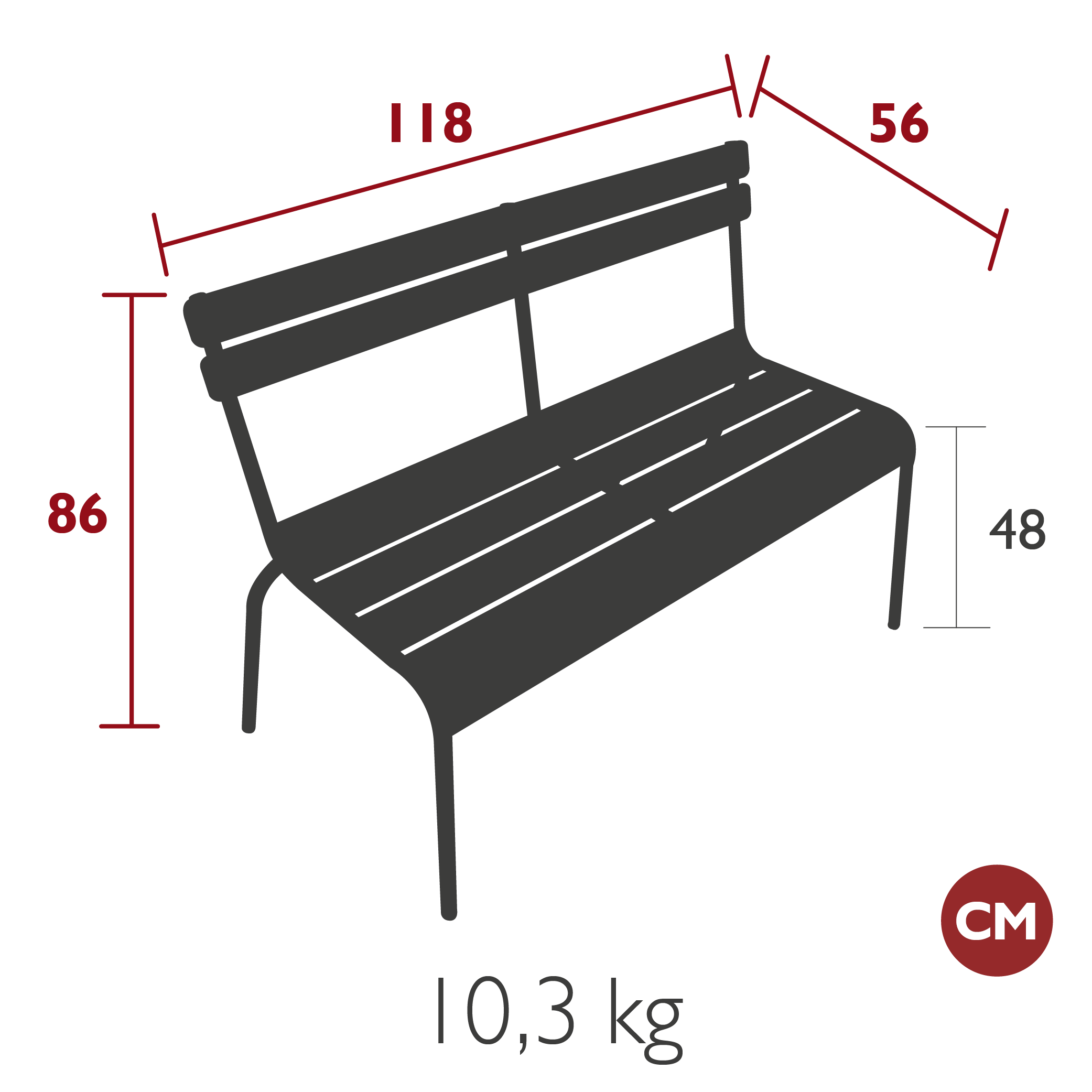 Fermob - Luxembourg - banc 2/3 places à dossier - Orange Confite - (En stock)