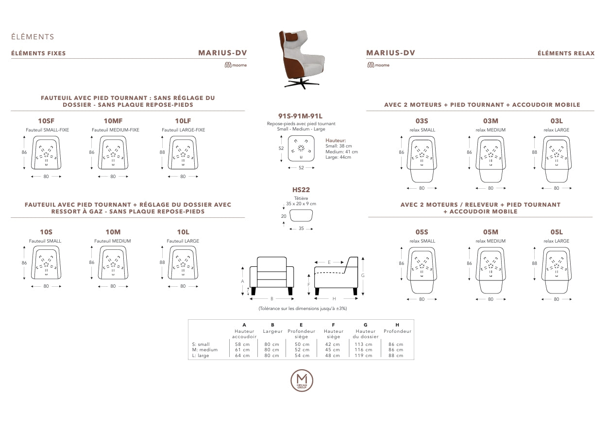 Moome - Fauteuil Marius - fonctions manuelles - Prix en tissus catégorie 2