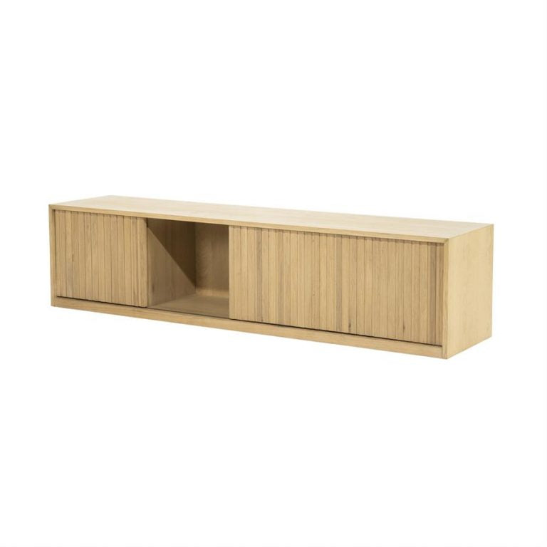 Eleonora - Meuble TV Milo - Autoportant - Chêne et placage de chêne - Naturel laqué- 180 x 42 x H43
