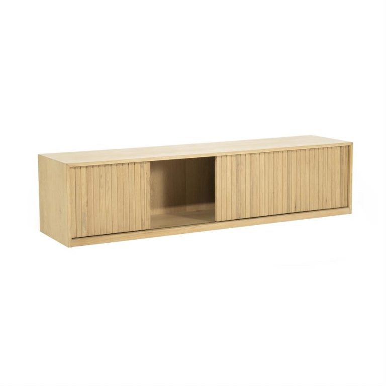 Eleonora - Meuble TV Milo - Autoportant - Chêne et placage de chêne - Naturel laqué- 180 x 42 x H43