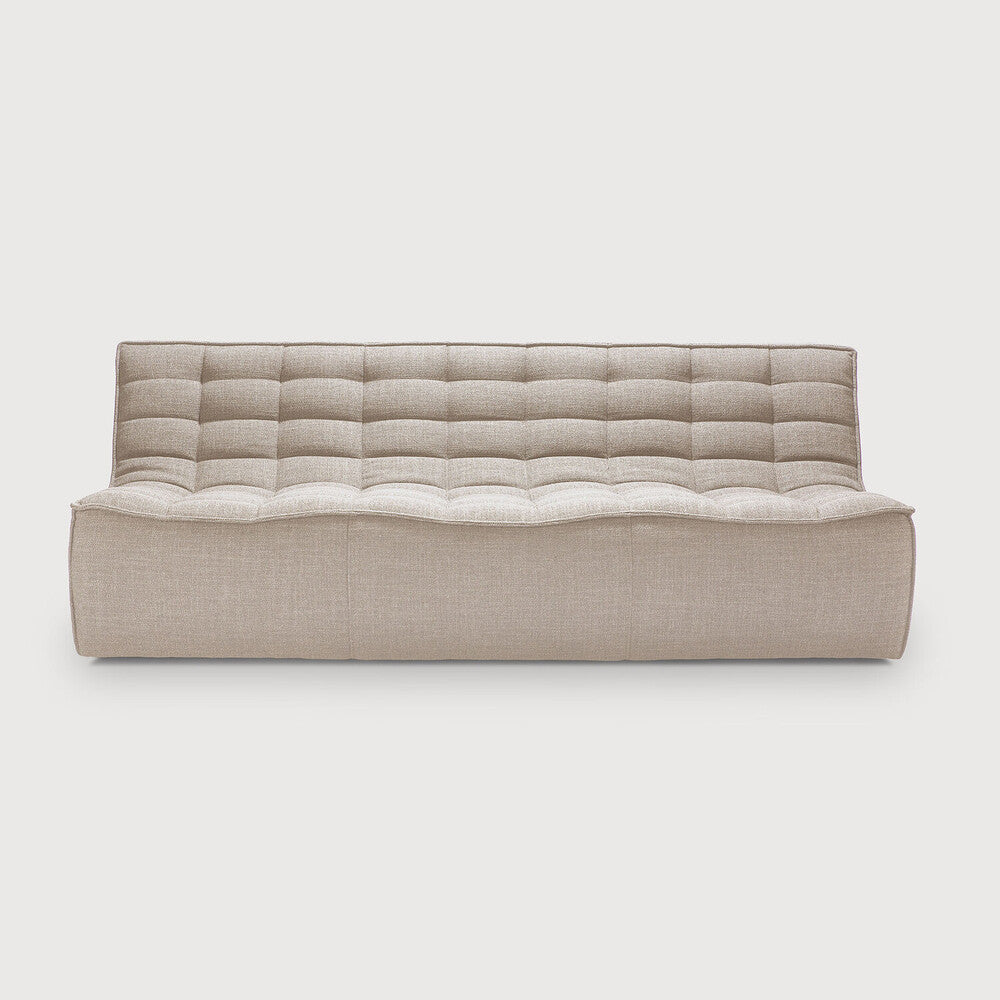 Ethnicraft - Canapé N701 - 3 places - Tissu : Gris foncé/Beige/Bleu - 210 x 91 x H43/76