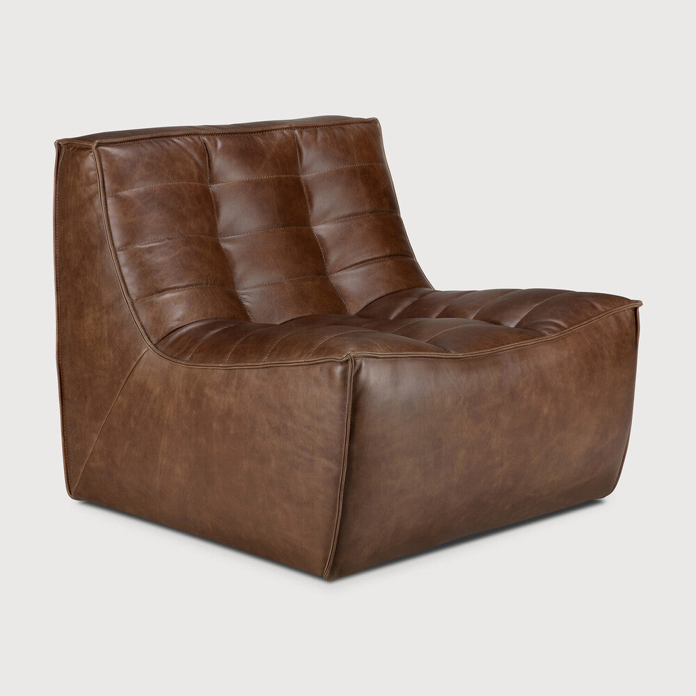Ethnicraft - Canapé N701 - 1 place - Cuir Chestnut - 80 x 91 x H76