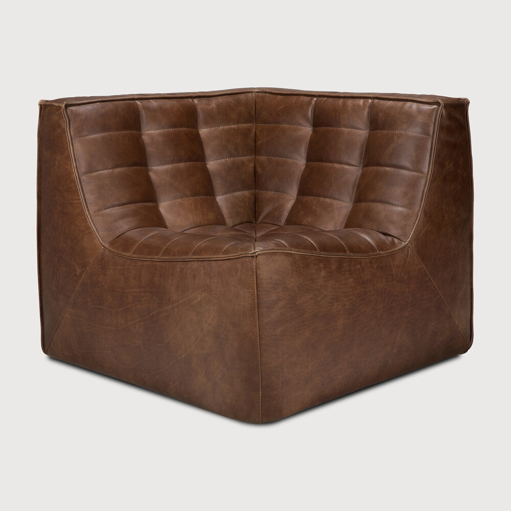 Ethnicraft - Canapé N701 - Angle 90° droit - Cuir Chestnut - 91 x 91 x H76