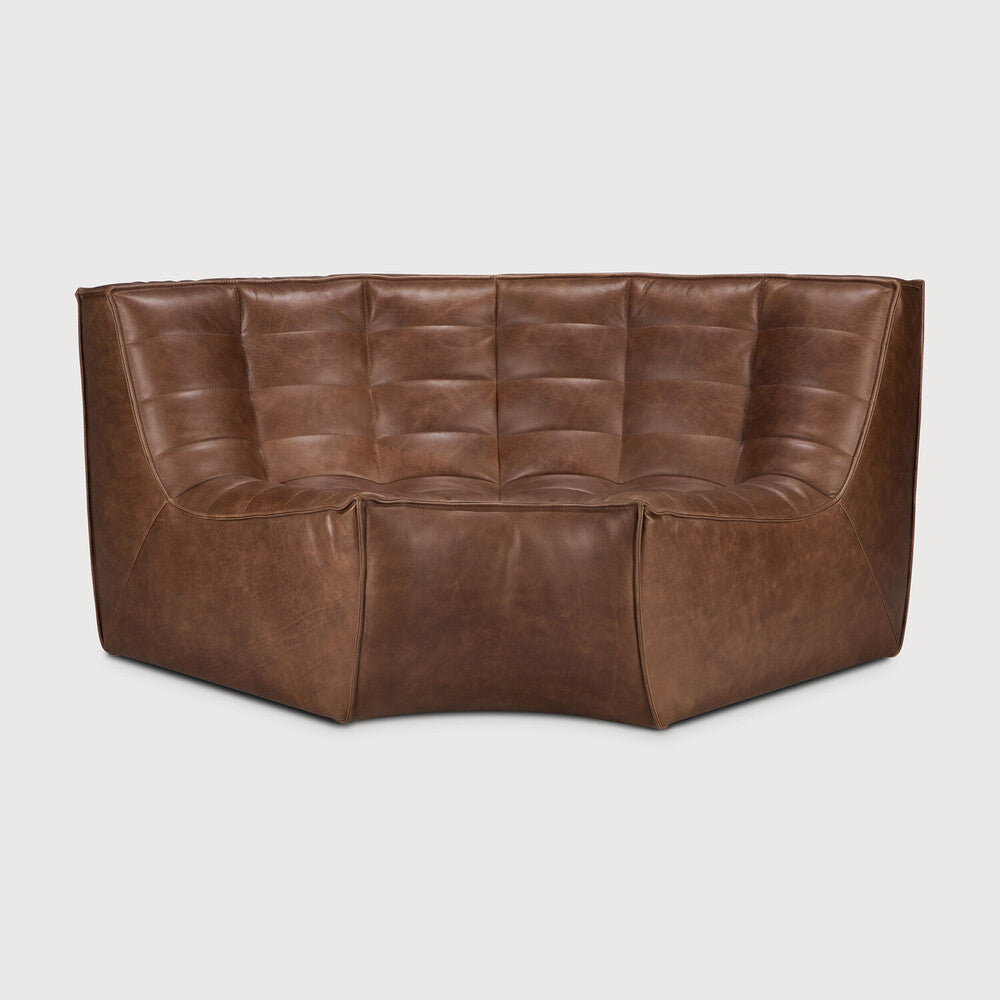 Ethnicraft - Canapé N701 - Angle 90° arrondi - Cuir Chestnut - 120 x 120 x H76