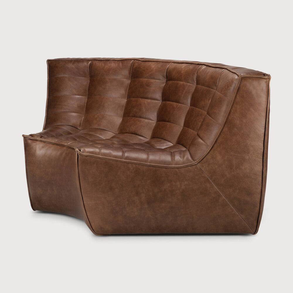 Ethnicraft - Canapé N701 - Angle 90° arrondi - Cuir Chestnut - 120 x 120 x H76
