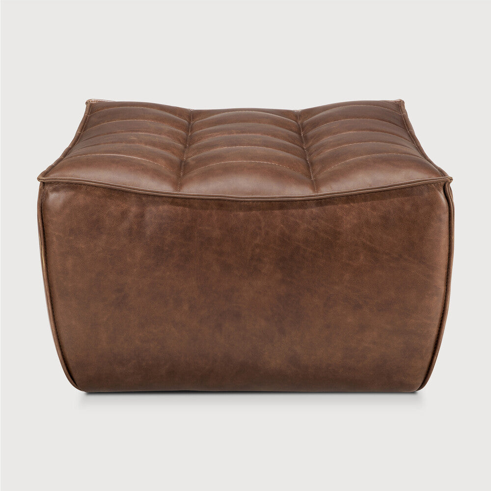 Ethnicraft - Canapé N701 - Pouf - Cuir Chestnut - 70 x 70 x H43