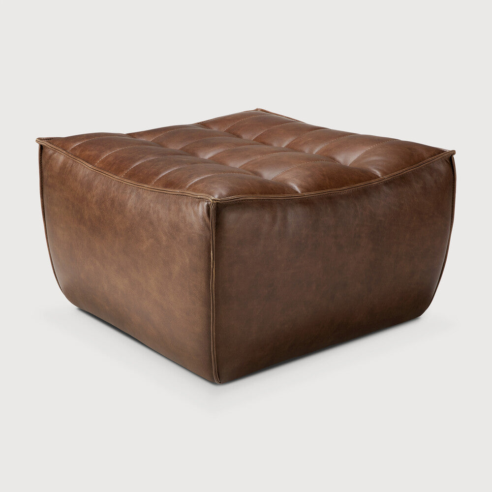 Ethnicraft - Canapé N701 - Pouf - Cuir Chestnut - 70 x 70 x H43