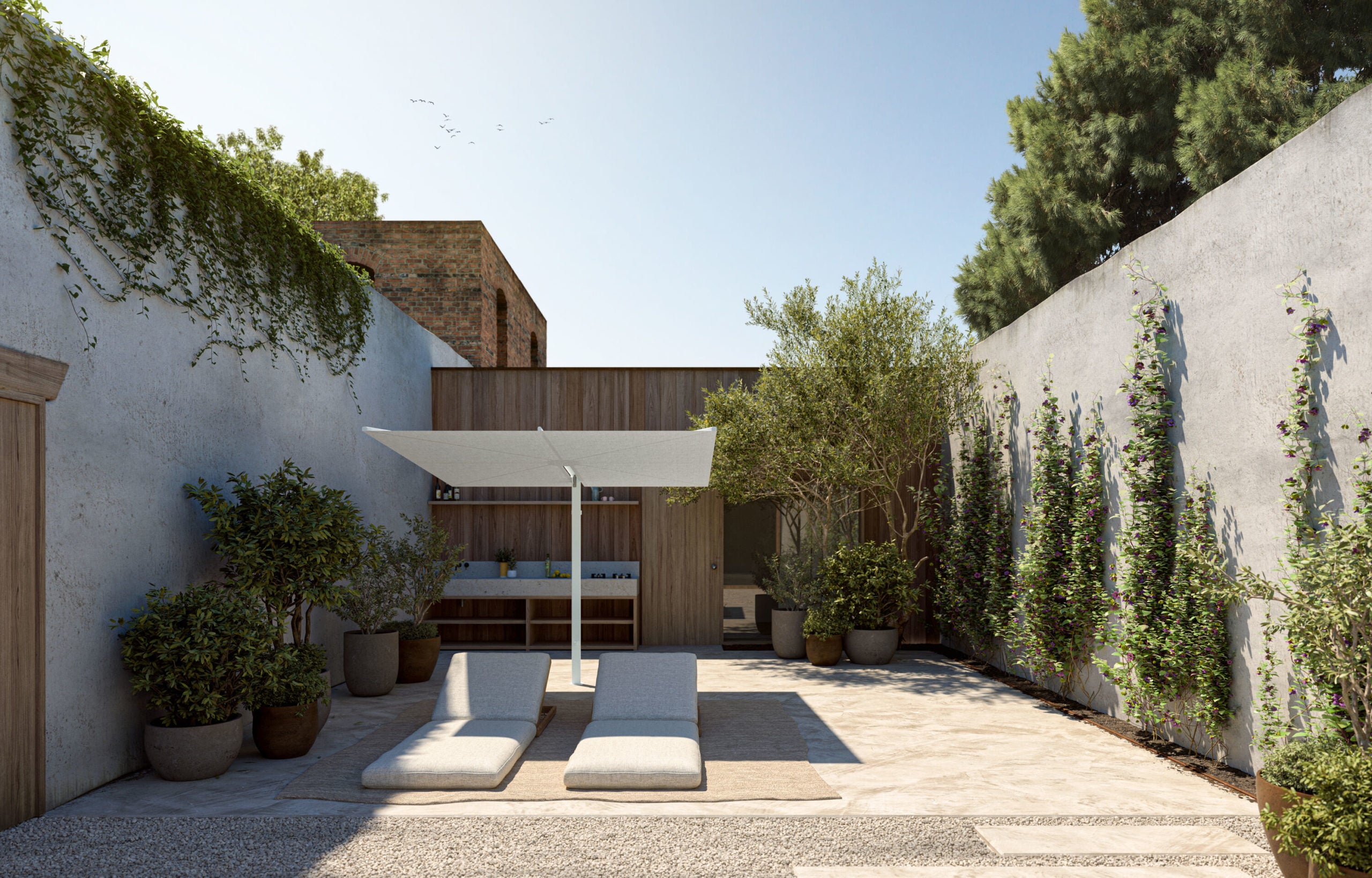 Umbrosa - Parasol Déporté Nano UX Architecture - Carré 2.50 x 2.50 - Base à Dalles