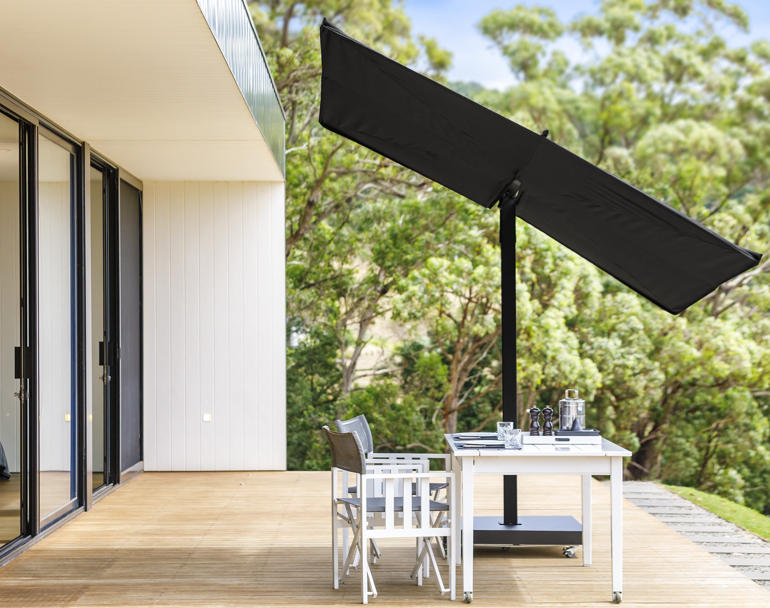 Umbrosa - Parasol déporté Nano UX - Full Black - 2.50 x 2.50 - Base à Dalles