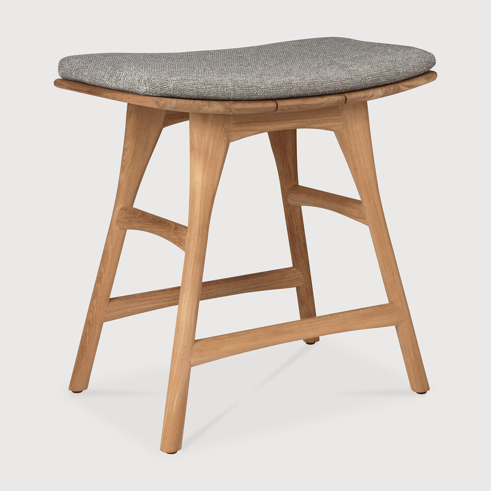 Ethnicraft - Outdoor - Tabouret Osso - Teck Massif - Galette en tissus "Blanc cassé" "Mocha" "Naturel"