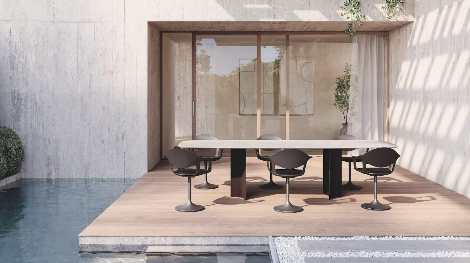 Joli - Table Impulse - plateau Faux Ellipse - Céramique / Aluminium - Dim. 180 x 100 x H 75