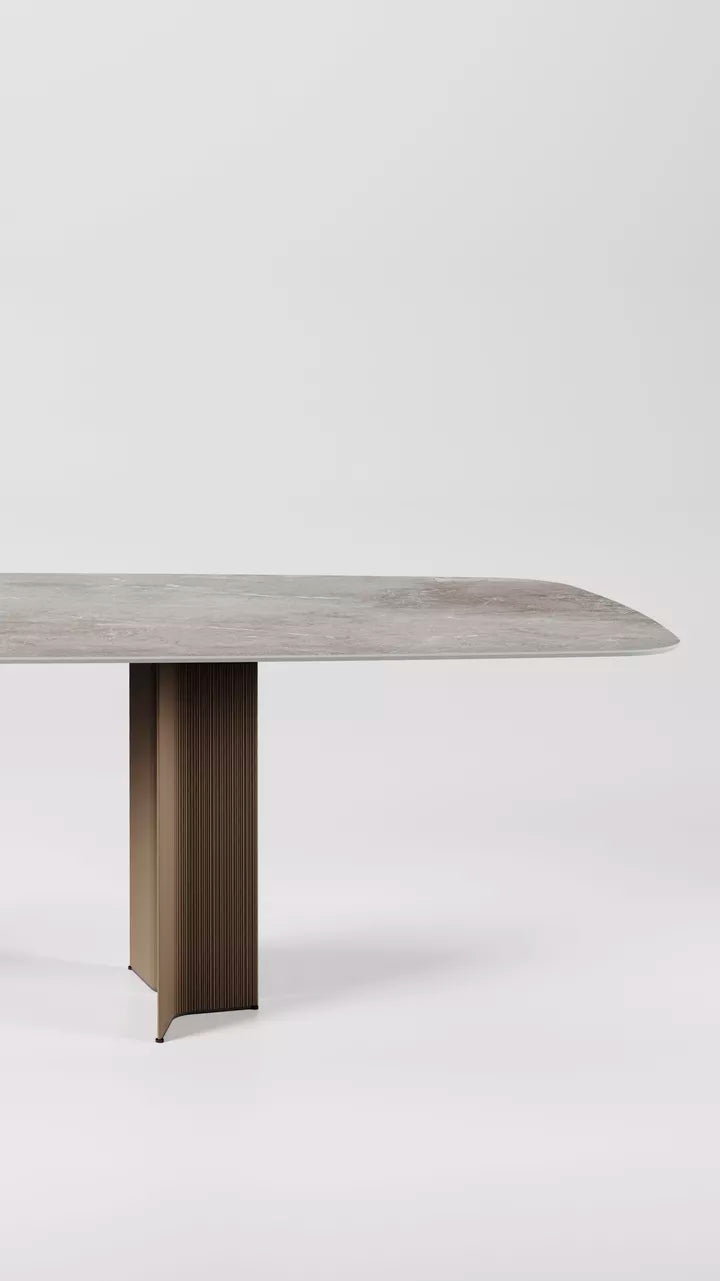 Joli - Table Impulse - plateau Faux Ellipse - Céramique / Aluminium - Dim. 180 x 100 x H 75