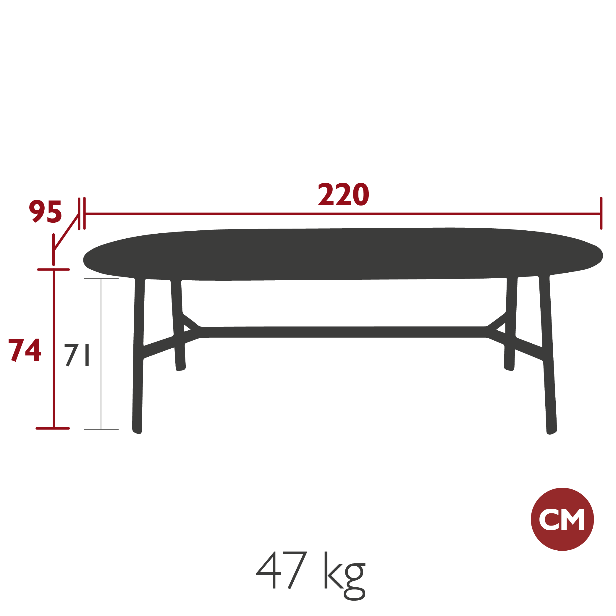 Fermob - Indoor - Table Ovale So'o - Acier / Chêne massif - Dim. 220 x 95 x H74