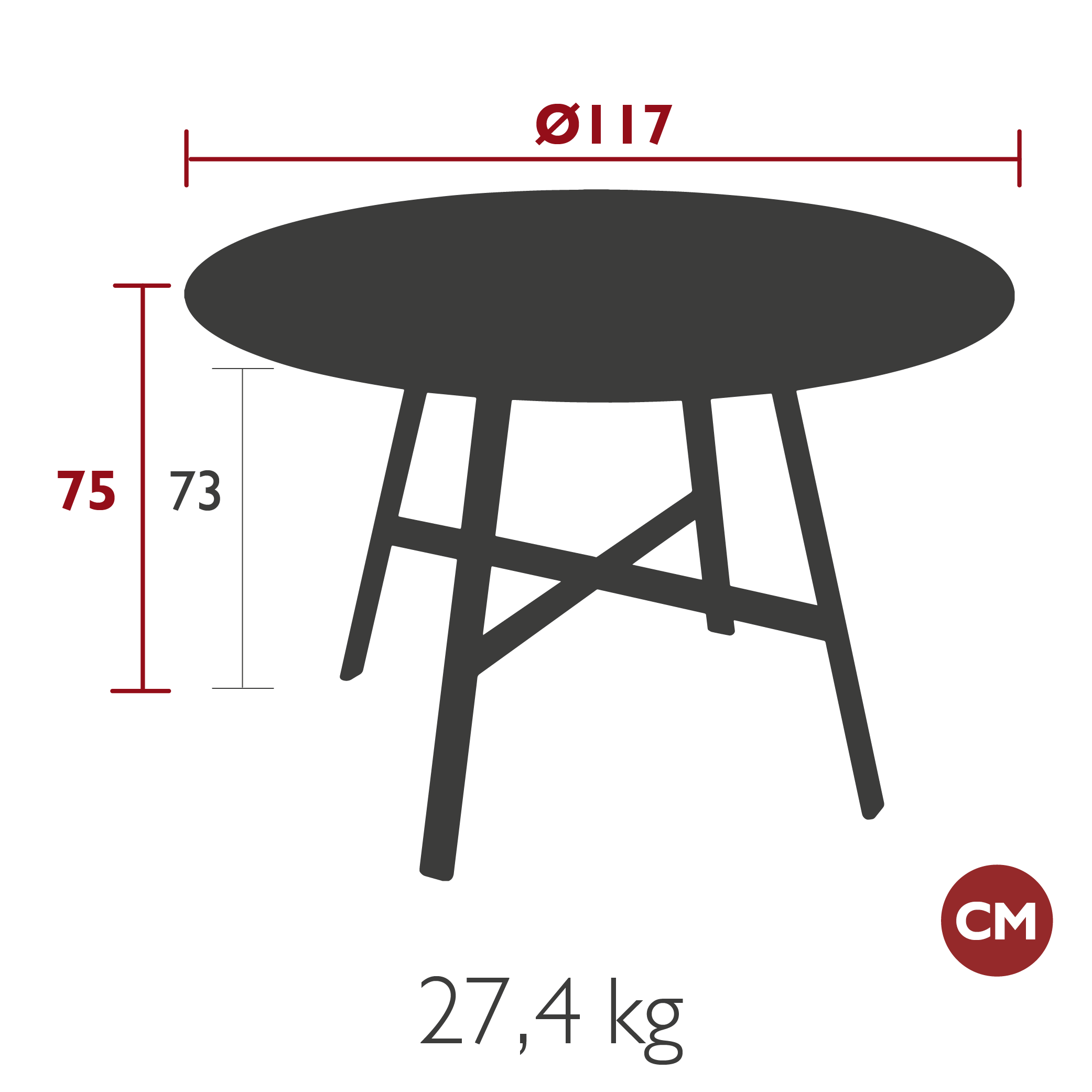 Fermob - SO'O - Table Ronde - Diam.117 - Cerise Noire (En stock)