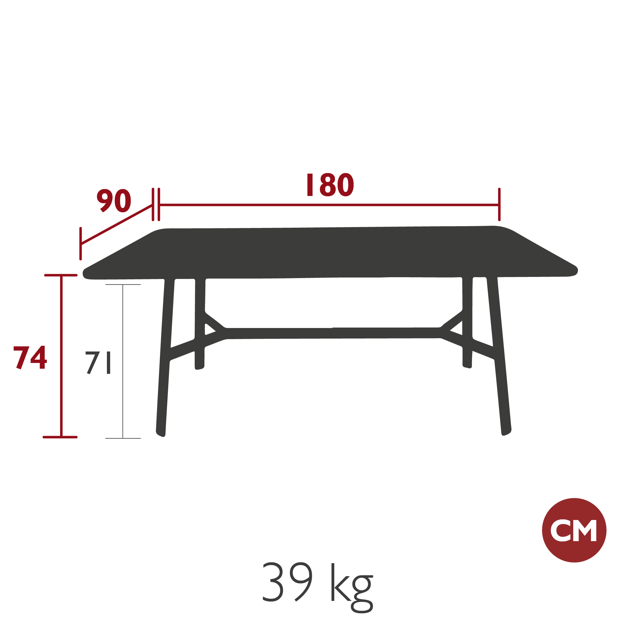 Fermob - Indoor - Table Rectangulaire So'o - Acier / Chêne massif - Dim. 180 x 90 x H74