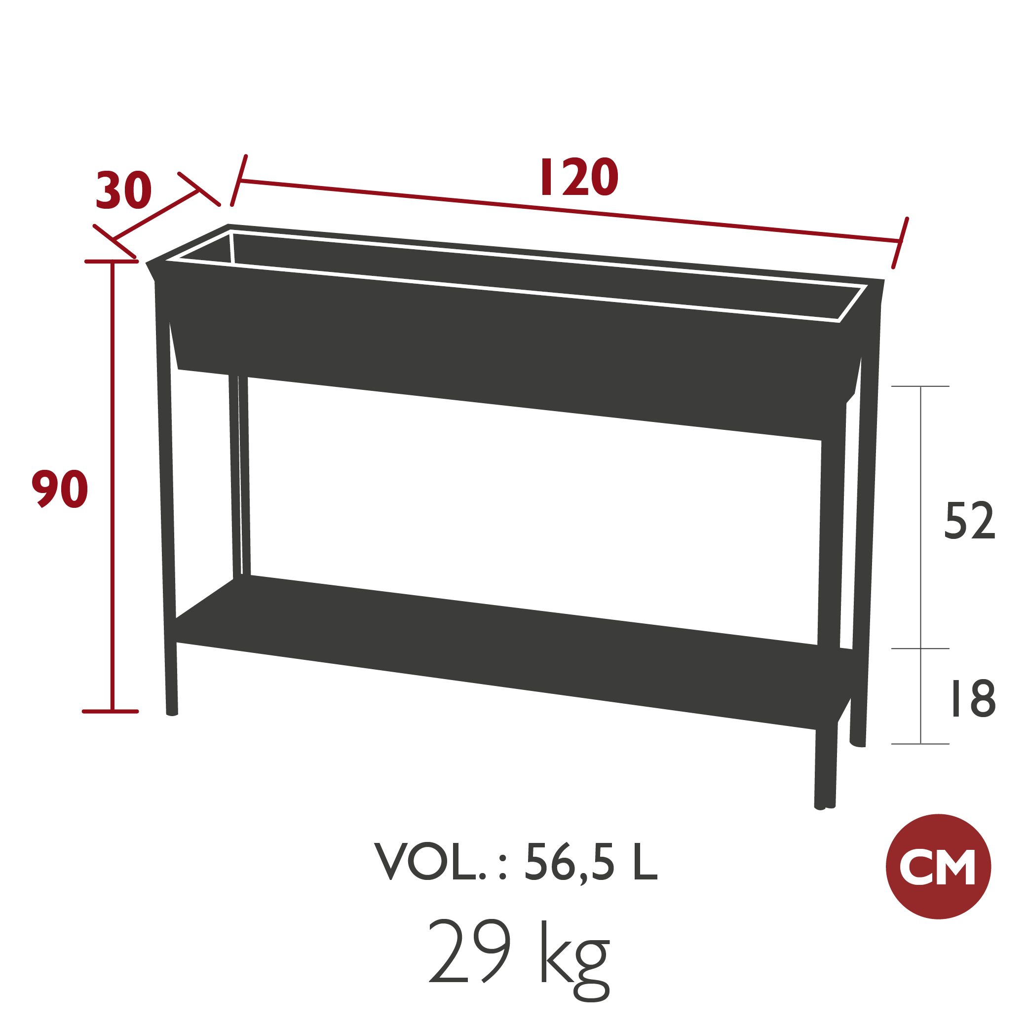 Fermob - Terrazza XL - Jardinière - 120 x 30 x H90 - 22 Coloris