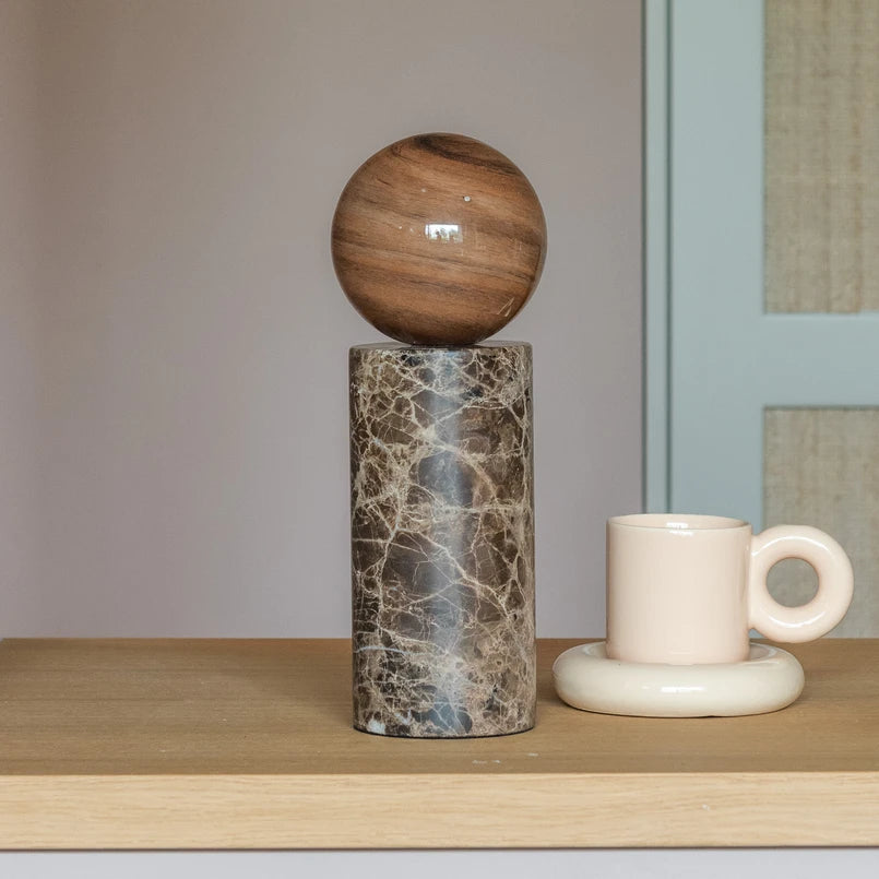 It's About Romy - Lampe de Table Tivoli - Travertin/Verre - Brun - H33