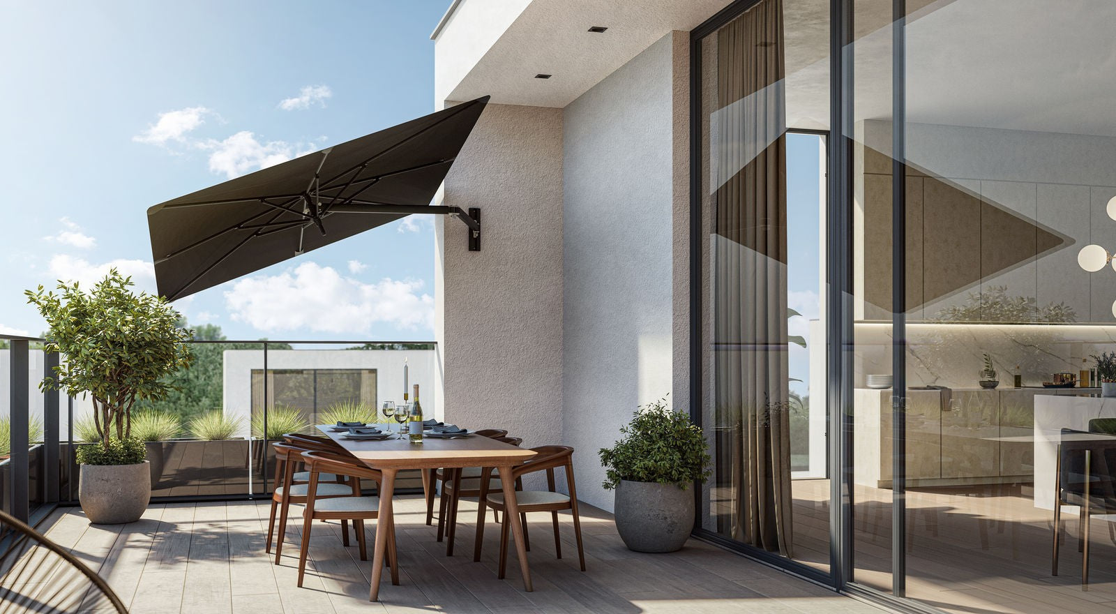 Umbrosa - Parasol Mural Paraflex - Rond - Bras Noir - Diam. 3.00m