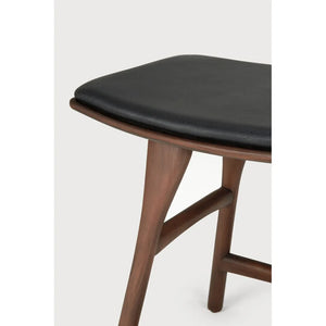Ethnicraft – Osso – Tabouret Osso – Teck brun - Cuir Black - Tabouret