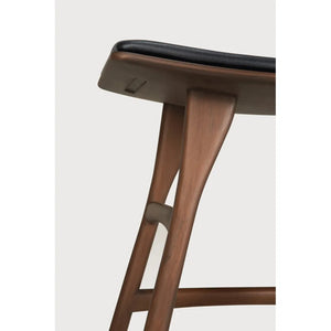 Ethnicraft – Osso – Tabouret Osso – Teck brun - Cuir Black - Tabouret