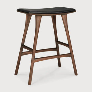 Ethnicraft – Osso – Tabouret Osso – Teck brun - Cuir Black - Tabouret de cuisine