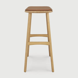 Ethnicraft – Osso – Tabouret Osso – Chêne - Cuir Cognac - Tabouret de cuisine