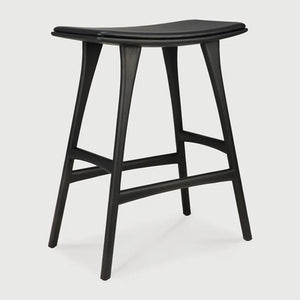 Ethnicraft – Osso – Tabouret Osso – Chêne noir - Cuir Black - Tabouret de cuisine