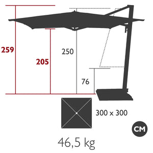 Fermob – Parasol 300 x 300 cm – guide de dimensions