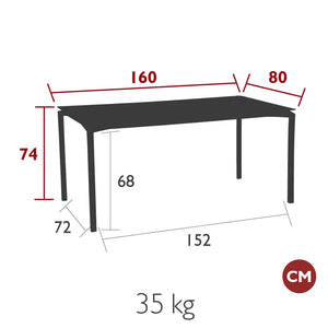 Fermob – Table 160 x 80 cm – guide de dimensions