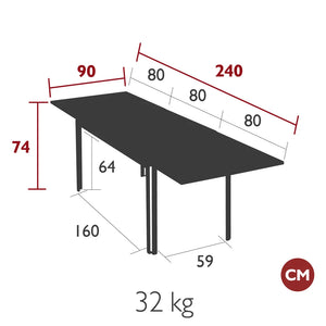 Fermob – Table à allonges 160/240 x 90 cm – guide de dimensions