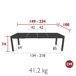 Fermob – Table 2 allonges 149/234 x 100 cm – guide de dimensions