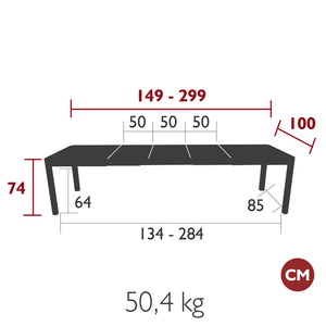 Fermob – Table 3 allonges xl 149/299 x 100 cm – guide de dimensions
